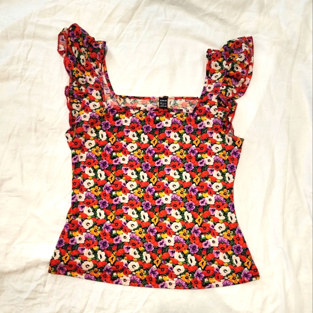 SHEIN Red and Pink Blouse with Elegant Design